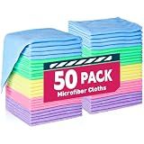 TEAWOO Microfiber Cleaning Cloths-50 Pack, Microfiber Towels Bulk, Towels for Cars & Home, Cleaning Rags 5 Colors Assorted (12x12 inches)