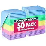 TEAWOO Microfiber Cleaning Cloths-50 Pack, Microfiber Towels Bulk, Towels for Cars & Home, Cleaning Rags 5 Colors Assorted (12x12 inches)