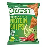 Quest Nutrition Chili Lime Tortilla Style Protein Chips, 20g Protein, 3g Net Carbs, Low Carb, Gluten Free, 1.1 oz (Pack of 12)