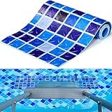 Drydiet Pool Step Mat Above Ground Ladder Mat, Swimming Protective Nonslip Step Pad with Texture, Pool Essentials Accessories for Floor Liners and Stairs, Blue Square Pattern (36 x 9 Inch)