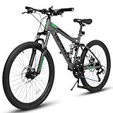 Dancongtea 27.5 Inch Full Suspension Mountain Bike, Front & Rear Shock Absorbers, Mechanical Disc Brakes, 21-Speed Steel Frame, for Men & Women, Outdoor & Fitness Cycling