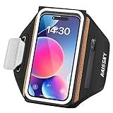 Running Armband with Earphone Bag Cell Phone Armband for iPhone 17 16 15 Pro 14 Plus 13 11 XR, Galaxy S24/S10 Water Resistant Sports Phone Holder Case & Zipper Slot Car Key Holder for 6.9 inch Phone