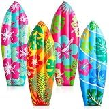 Lewtemi 4 Pack Hawaiian Inflatable Surfboards 36 Inch Tropical Surfboard Decorations Large Inflatable Pool Beach Floats Hawaii Luau Decor for Summer Luau Pool Holiday Birthday Party Prop Decor(Flower)