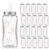 Hxezoc 20 Pack Plastic Baseball Cups with Lid and Straw Reusable Party Plastic Cups 14.2 oz Sports Party Gifts for Baseball Game Sport Birthday Decoration Supplies