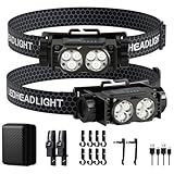 keikuy Headlamp Rechargeable 2PCS, Light Bright LED Rechargeable Headlight with White Light, Waterproof Head Lamp with Headband for Outdoor Camping, Hiking, Camping Essentials, Working(Black)