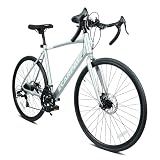 Road Bike, 700C Wheel City Commuter Bicycle, 16 Speed Drop Bar, Fast Acceleration, Racing Bike with Disc Brakes, with Light Weight Aluminum Alloy Frame, Sport Bike, Urban Adult Bicycle (Silver)