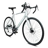 Road Bike, 700C Wheel City Commuter Bicycle, 16 Speed Drop Bar, Fast Acceleration, Racing Bike with Disc Brakes, with Light Weight Aluminum Alloy Frame, Sport Bike, Urban Adult Bicycle (Silver)