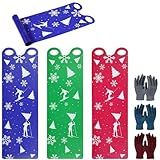 Soulchen 6 Pcs Large 54" Snow Sled for Adults Snowflake Flying Slider Mat with Handles and Warm Winter Gloves Snow Carpet Lightweight Roll Up Snowboard for Christmas Winter Ski Outdoor Game