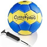 Conderyang Handball Ball with Pump Needle Size 0 PU Handballs Blue and Yellow Hand Ball Balls Single Handball Attractive and Durable Design for Youth League Game Training Practice 5.1 Inches/13cm