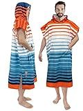 SUN CUBE Surf Poncho Changing Robe with Hood, Thick Quick Dry Microfiber Wetsuit Changing Towel for Surfing Beach Swim Outdoor Sports Men, Absorbent Wearable Towel Cover Up, Orange Blue Stripe