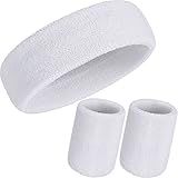 WILLBOND 3 Pieces Sweatbands Set, Includes Sports Headband and Wrist Sweatbands Striped Sweat Band for Athletic Men and Women (White)
