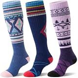 Sandsuced Merino Wool Ski Socks for Mens Womens Winter Thermal Warm Thick Knee High Snowboarding Skiing Socks for Cold Weather 3 Pairs Gifts Stocking Stuffers(Nordic,M)