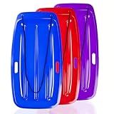 Snow Sled for Kids: 35", Cold-Resistant, Anti-lateral Drift, Included Rope, One Handle per Side, Fast, Stable, Stackable, Easy to Carry, Toboggan Sleds for Snow Days, Blue Red Purple
