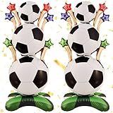 2Pcs Soccer Ball Foil Balloons Set, Self Standing Soccer Mylar Balloons for Soccer Party Decorations, Kids Birthday, Game Day, Team Celebration Decor