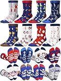 Patelai 8 Pairs Funny Baseball Socks for Men, Novelty Baseball Season Gift Crew Socks for Team Players Coaches Fans Favors