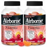 Airborne 750mg Vitamin C Gummies for Adults, Immune Support Supplement with Powerful Antioxidants Vitamins A C & E - 2x63ct Bottles (126 Gummies), Assorted Fruit Flavor