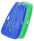 Slippery Racer Downhill Sprinter Flexible Kids Toddler Plastic Cold-Resistant Toboggan Snow Sled with Pull Rope and Handles -35 Inch (Blue/Green, 2 Pack)