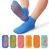 WANZHIHUI Grip Socks for Kids, 6 Pairs Non Slip Trampoline Gymnastics Soccer Socks Grippy Slippers for Boys Girls Ages 5-9