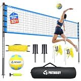 Portable Volleyball Net Set for Backyard, Beach & Outdoor - Regulation Size, Height-Adjustable Poles, PU Volleyball with Pump, Carrying Bag(Blue)