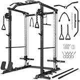 GOIMU DP01 Power Cage, 2000LBS Squat Rack with Cable Crossover and Dual Independent Pulley System, Full Cage for Full Body Training, Power Rack with More Training Attachments for Home Gym(Black)