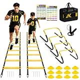 BORNEW 2 Pack Agility Ladder, Soccer Speed Training Equipment Set with Total 26 ft Agility Ladder, 12 Cones, 4 Adjustable Hurdles, Jump Rope, for Soccer, Basketball, Football, Kids, Youth, Adults