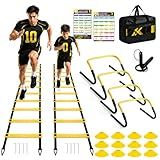 BORNEW 2 Pack Agility Ladder, Soccer Speed Training Equipment Set with Total 26 ft Agility Ladder, 12 Cones, 4 Adjustable Hurdles, Jump Rope, for Soccer, Basketball, Football, Kids, Youth, Adults
