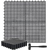 Drydiet 12 Pack Drainage Tiles Modular Interlocking Floor Tiles with 1 Pc Plastic Hammer 12" x 12" Cushion Mat Non Slip Rubber Floor mat with Holes for Pool Bathroom Deck Kitchen Patio (Black)