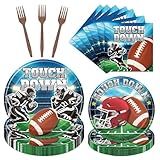 Rakuto Football Plates and Napkins Party Decorations, 96PCS Disposable Touch Down Paper Plates and Napkins Tableware Decoration, Ball Sports Themed Forks Decor for Birthday Team Serve 24