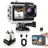 fceoul Action Camera 1080P FHD 16MP Underwater Camera with 2" & 1.3" Dual Screen, 131FT/40M Waterproof Vlogging Camera for Sports, Includes 16GB Card, 2x1050mAh Batteries & Mounting Accessories(black)