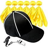 Six Senses Media Referee Hat and Whistle Set with 6 Penalty Flag Football Flags - Complete Football Referee Accessories Kit, Fan Set for Party Game and Costume