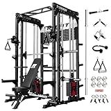 RitFit M1 Pro Smith Machine Package, All-in-One Power Cage with Weight Stack Set, Includes LAT Pulldown & Cable Crossover System for Home Gyme (Black, Package (with Weight Stack + Bench))