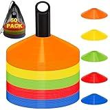MIVERYEA 25/50 Pack Disc Cones for Sports Drills, Agility Training Cone for Soccer, Football, Basketball, Coaching, Practice Equipment with Carry Bag and Holder, 5 Color