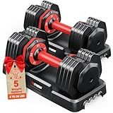 Rendpas Adjustable Dumbbells Set of 2, 5 in 1 Free Select Weight Dumbbell Set with Anti-Slip Texture Handle, Weight Set for Home & Gym, Suit Both Men and Women, Red, 25 Lb, 2 Pcs