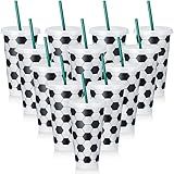 Uiifan 12 Pcs Plastic Soccer Cups Bulk Reusable Tumbler with Lid and Straw Sports Gifts for Coach Fan Men Women Soccer Team Gifts Party Favors Sports Themed Party Decoration (24 oz)
