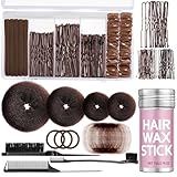Yogode Bun Maker, Hair Bun Maker,Donut Bun Maker Set with Hair Bun, Bobby Pins,Hair Wax Stick and Hair Net for Buns, Dark Brown