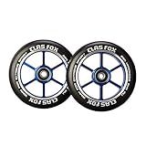 CLAS FOX 110mm One Pair Pro Stunt Scooter Wheels with ABEC-9 Bearings CNC Metal Core (2pcs) (Black PU Blue Core)