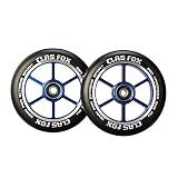 CLAS FOX 110mm One Pair Pro Stunt Scooter Wheels with ABEC-9 Bearings CNC Metal Core (2pcs) (Black PU Blue Core)