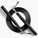 Speed Jump Rope - 360° Swivel Ball Bearing - Adjustable steel coated skipping rope- Aluminum Anti Skipping Handle -Fitness Training Boxing Sports Exercises -suitable for kids and adults(Black)