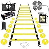 LYKAN FIT 20ft Sports Agility Ladder for Men Women and Kids, Speed Youth Soccer Agility Training Equipment for Football, Exercise, Tennis, Legs Workout with Speed Parachute, Cones and Carry Bag