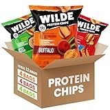 WILDE Protein Chips Spicy Variety Pack, Buffalo, Spicy Queso, Nashville Hot, Gluten Free Keto Chips Made With Real Ingredients, Protein Snacks, Pack of 12
