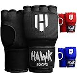Hawk Padded Inner Gloves Training Gel Hand Wraps for Boxing Quick Wraps Men & Women Kickboxing Muay Thai MMA Bandages Fist Knuckle Wrist Protector Handwraps (Pair) (Black, S/M)