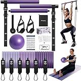 ALongSong Upgraded Pilates Bar Kit with Heavy Resistance Bands 30/40/50lbs with Yoga Ball for Home Gym Workout Exercise Pilates Equipment Strengthen Muscles Flexibility Body Shaping