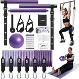 ALongSong Upgraded Pilates Bar Kit with Resistance Bands Natural Latex, Heavy-Duty Stainless Steel Multifunctional Yoga Pilates Stick for Home Gym Exercise Fitness Equipment Full-Body Workouts