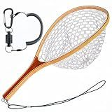 SEASPRO 23.6in Rubber Fly Fishing Net – Wood Handle, Magnetic Holder