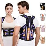 Kepwaa Posture Corrector for Women and Men, 5 Full Back Support Brace Rods, Adjustable Shoulder Straightener, Relief for Upper and Lower Back, Neck, Lumbar, Scoliosis, Hump, Black Yellow, Medium