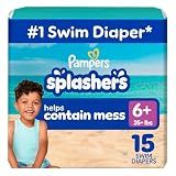 Pampers Splashers Swim Diapers, Size 6+, 15 Count, Disposable Swim Diapers, Contains Mess, No Swell
