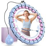 Weighted Infinity Hoop with 24 Detachable Quiet Knots, Hula Circle Hoop for Adults Weight Loss, Exercise Fit Hoop Suitable for Women and Beginners, Smart Adjustable Hoops, Blue and Purple