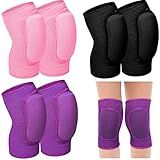 Hungdao 3 Pairs Volleyball Knee Pads for Kids Soft Breathable Brace Non Slip Padded Sponge Knee Support for Girls Boys Dance, Football, Skating, Running, Youth Sports(Small,Pink, Purple, Black)