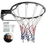 Dripex Solid Basketball Rim 18" Replacement Breakaway Wall Mounted Outdoor Heavy Duty Solid Steel 18 Inch Rim Double Spring with All Weather Net (Black)