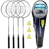 Triumph Sports 4-Player Badminton Set with 4 Rackets, 3 Shuttlecocks and 1 Carry Case, Black